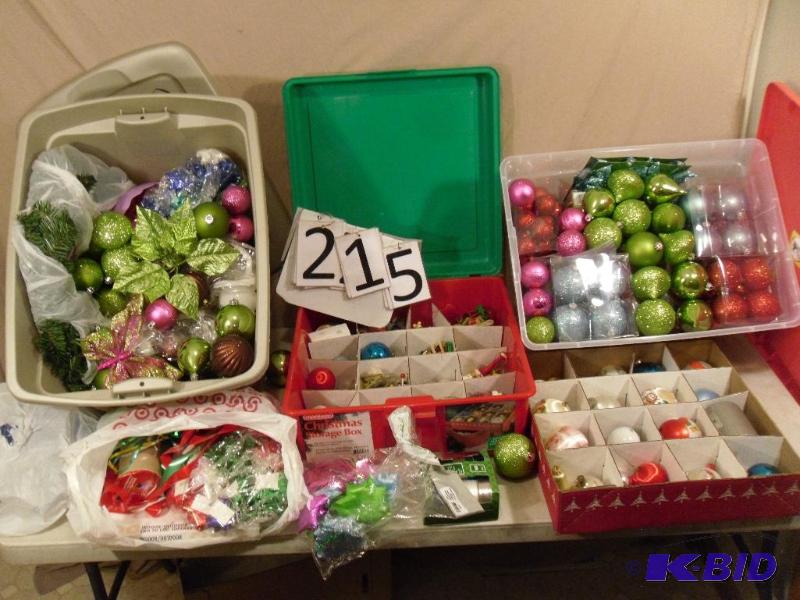 lot 215 image: 3 Totes with Lids Filled with Christmas Items...