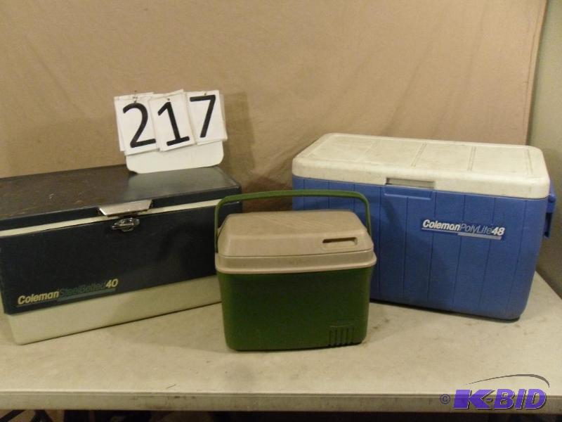 lot 217 image: Lot of 3 coolers. Need minor cleaning....