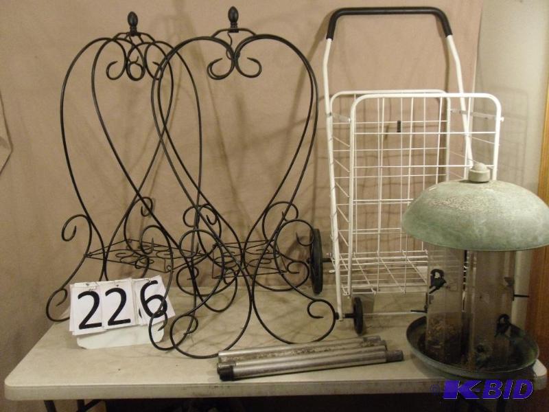 lot 226 image: Nice Metal Fold Up Basket Cart, Large Bird Fe...