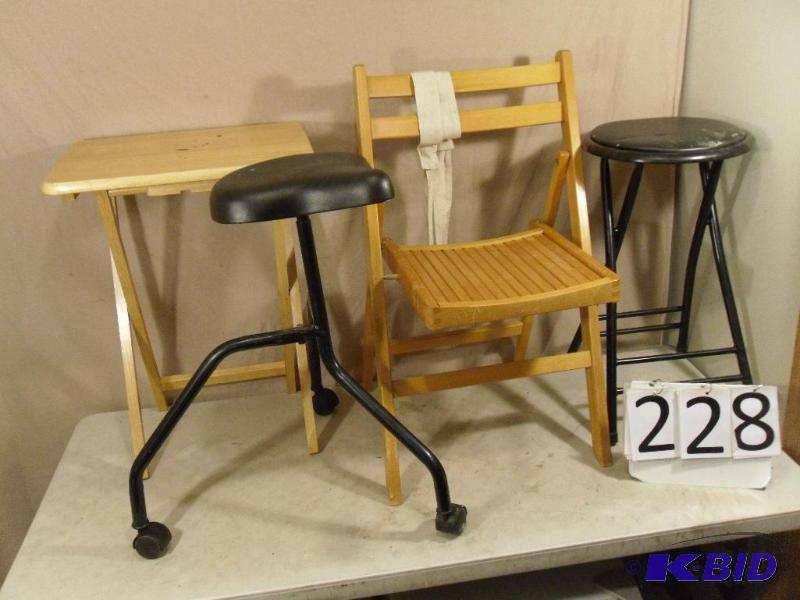 lot 228 image: Folding Stool, Wood Folding Chair, Folding Ta...