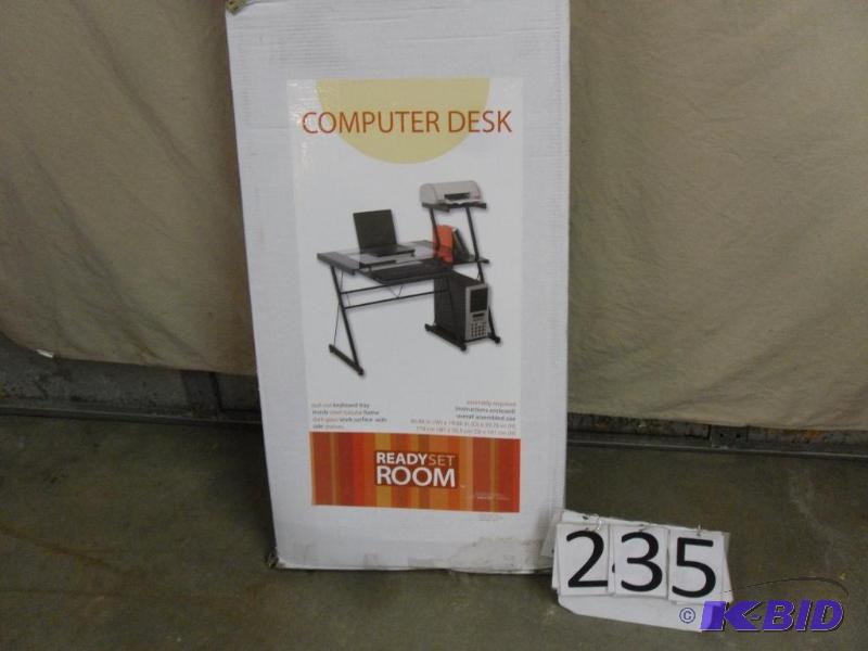 lot 235 image: Computer desk. Metal frame with glass. Appear...