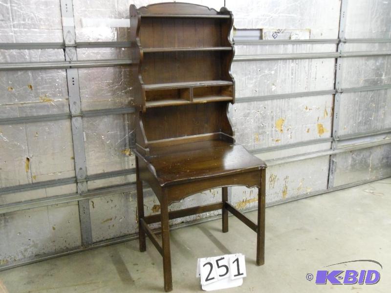 lot 251 image: Lift top mail desk with hutch. Some damage sh...
