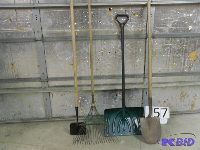 lot 57 image: Long handle tools. Shovels, rake, chopper....