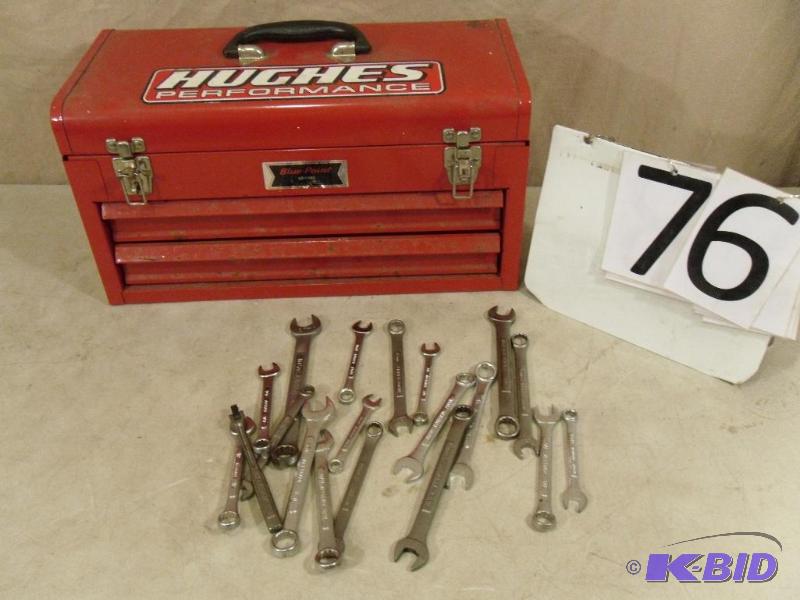 lot 76 image: Toolbox (marked Blue Point), and wrenches (lo...