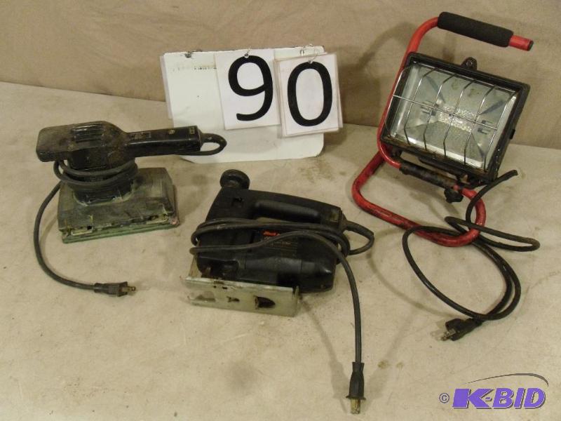 lot 90 image: Black and Decker sander and jigsaw, Worklight...