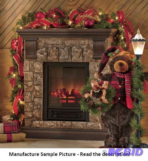 lot 1 image: Mini Faux Stone Fireplace - 30" H - Add ...