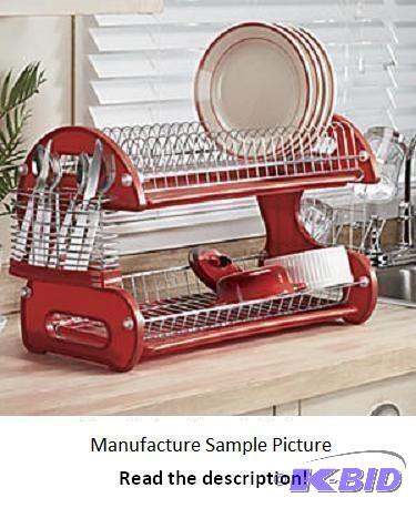 lot 194 image: Home Basics Two Tier Dish Drainer - Red and S...