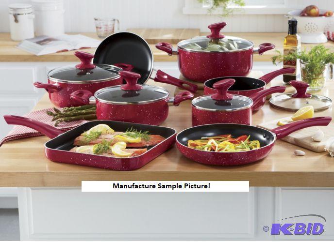 lot 196 image: 13 Piece marbled Aluminum Cookware Set - ...