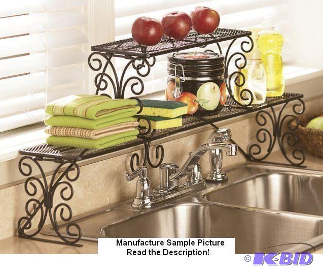 lot 24 image: Black Scrolled Metal Two Tier Over the Sink S...