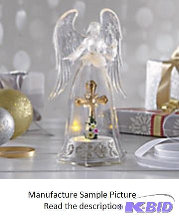 lot 69 image: Acrylic Lit Angel with Cross - 8" h - Re...
