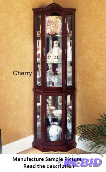 lot 89 image: Cherry Lighted Corner Curio Cabinet - Proudly...