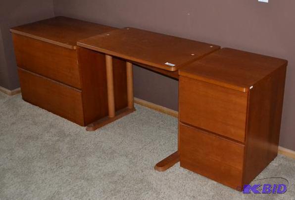 lot 2 image: 3 wood piece office set Desk 36x22x28 file ca...