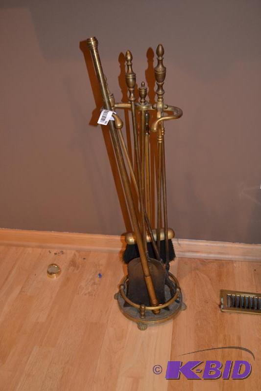 lot 36 image: Vintage fireplace brass tools...