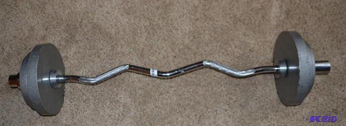 lot 76 image: Bar and weights-  2 - 10# 2 - 5# 2 - 25#...