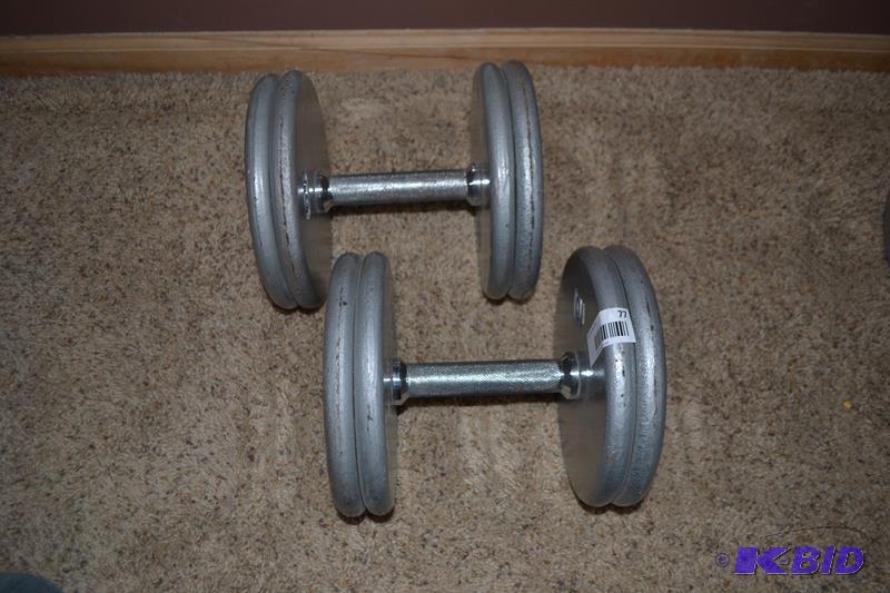 lot 77 image: Dumbell & weights   8 round weights ...