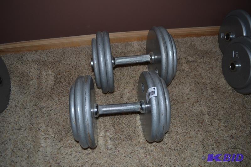 lot 78 image: Dumbell & weights 4 - 5# 8 - 10#...