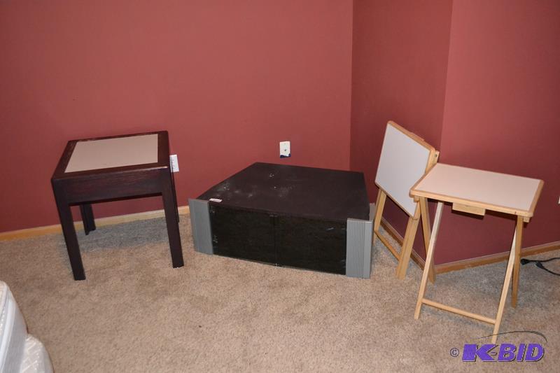 lot 88 image: TV stand with glass doors 38x24x13 table wood...