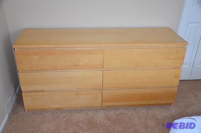 lot 18 image: Wood dresser 63x19x31" with 6 drawers....