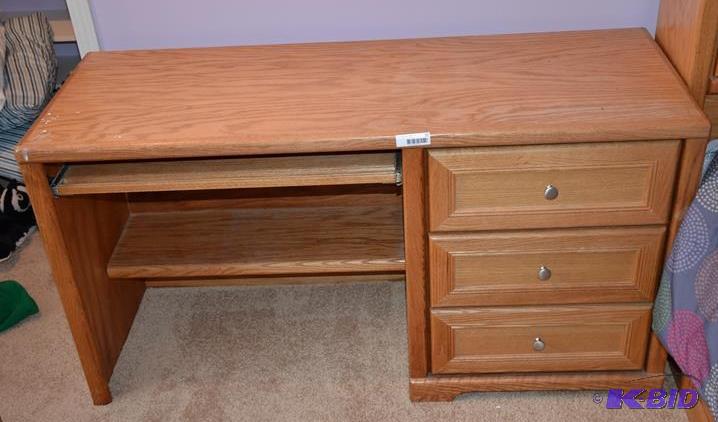 lot 20 image: Wood Computer desk 19x55x29 with 3 drawers...