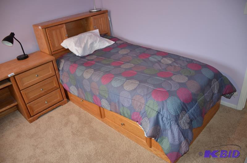 lot 22 image: Wood single bed with Storage head board 45x45...