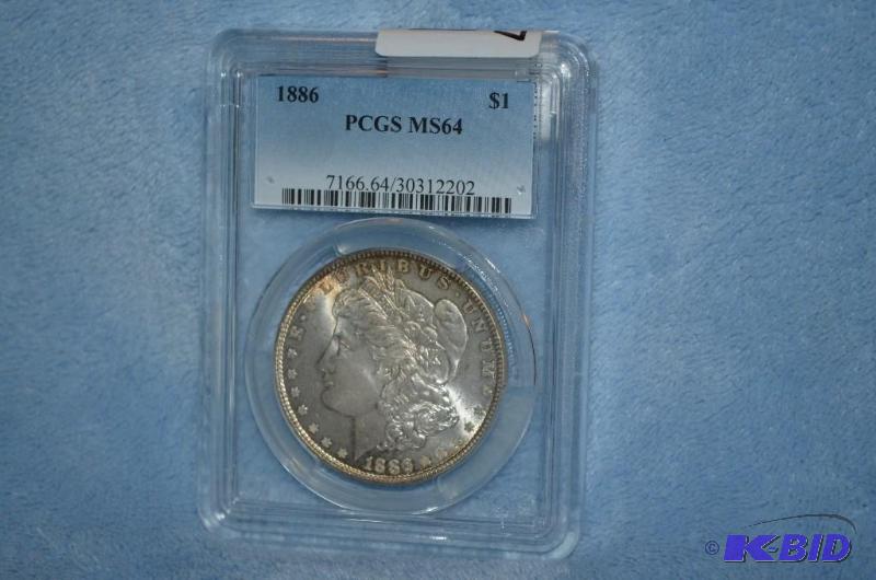 lot 43 image: 1886 Morgan Silver Dollar PCGS MS64   ...