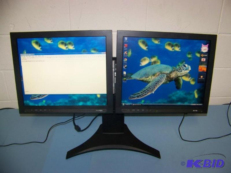 lot 47 image: Dual DisplayLift, Computer Monitor Stand and (2) Double Sight Displays, 17 LCD Monitors