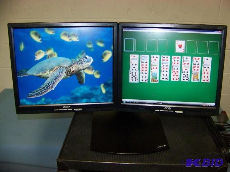 lot 50 image: Ergotron, Dual DisplayLift, Computer Monitor Stand and (2) Acer, 17 LCD Monitors