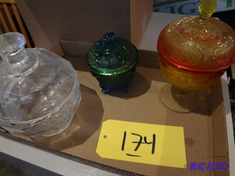Three Covered Glass Dishes