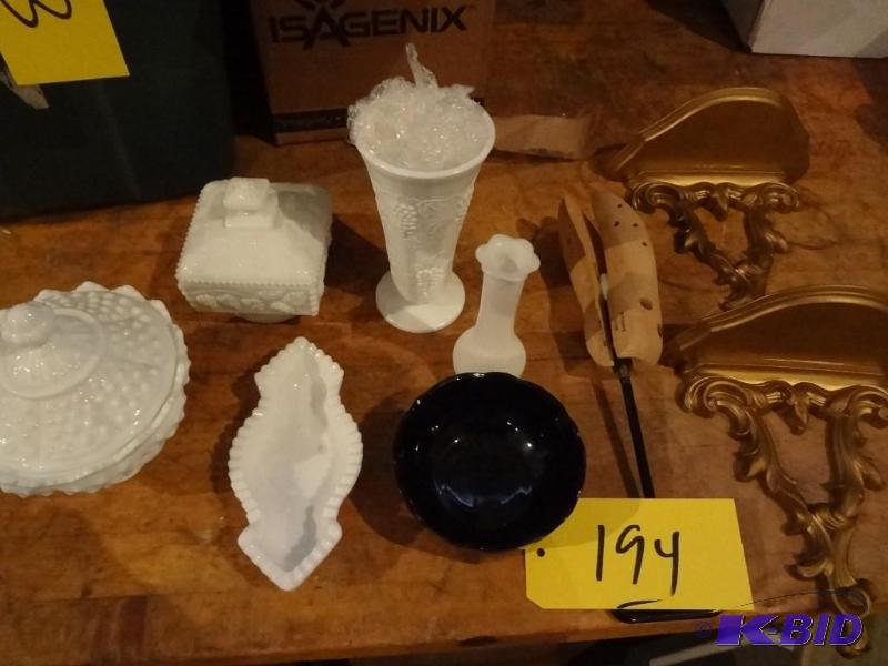 Milk Glass, Shoe Strecher, Shelfs