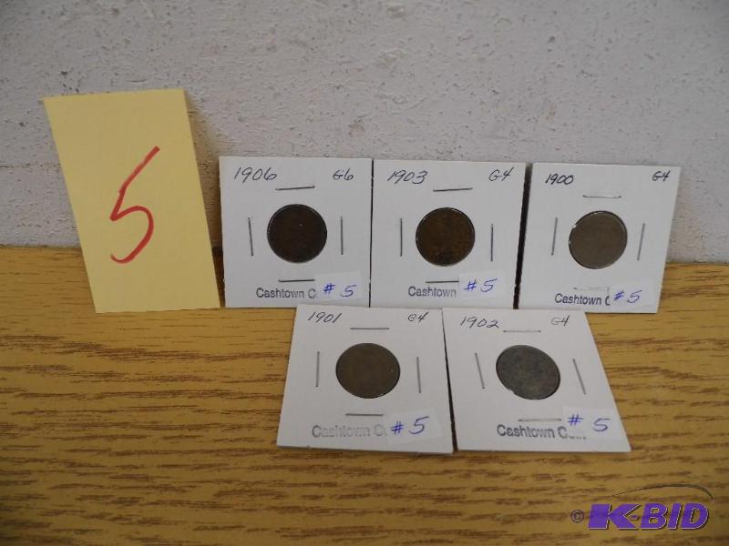 5 Indian Head Pennies
