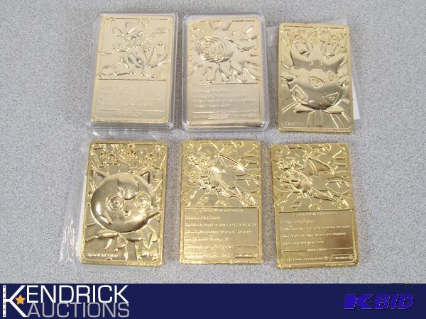6 Vintage Collectible Pokeman 23 Karat Gold Plated Trading Cards