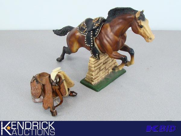 Vintage Breyer Molding Co. Jumping Horse Figurine with Extra Leather Saddle