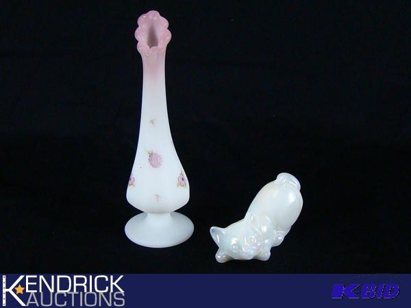Vintage Fenton Vase, and Fenton Cat Figurine