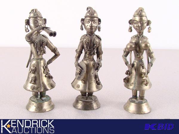 3 Antique Hand Made Metal Sculpted AsianNepalese Musician Figures