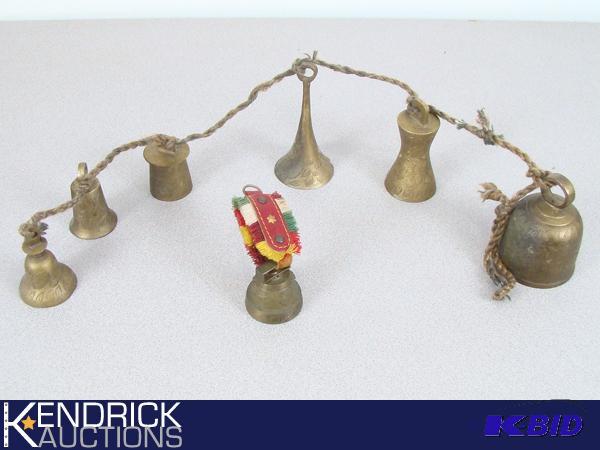 Vintage Bells of Sarna on a Rope, and Vintage Swiss Cow Bell with Leather Strap