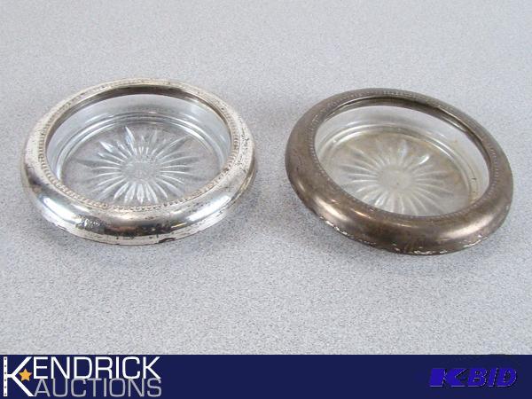 2 Antique Frank M. Whiting Coasters with Sterling Silver Rims