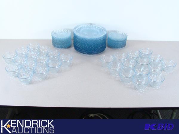 76 Piece Blue Bubble Vintage Glass Dish Set
