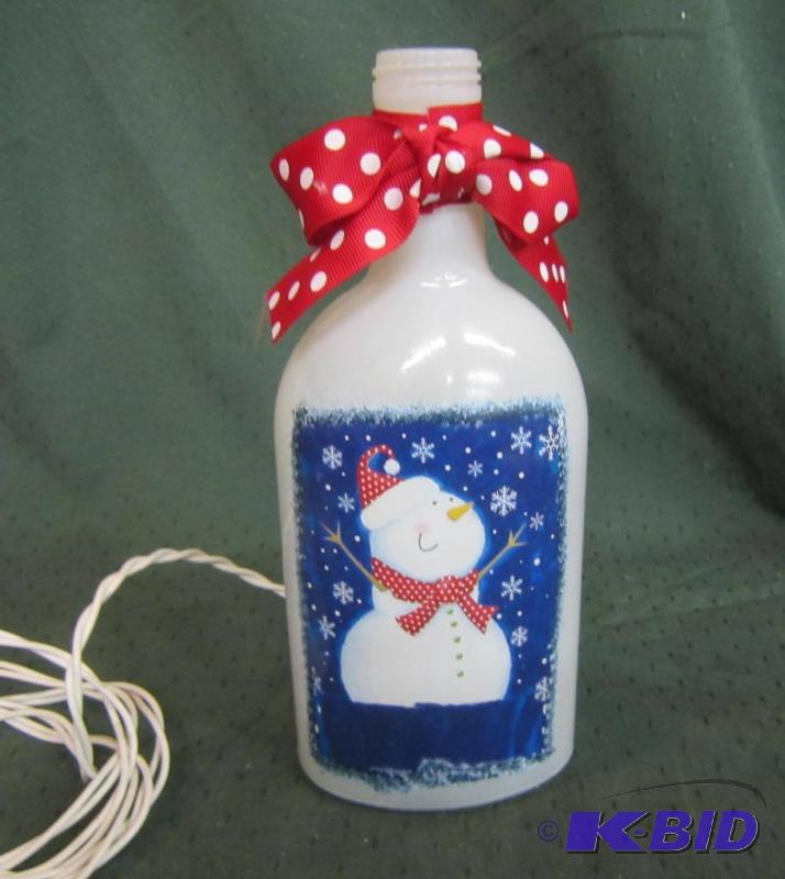 NEW  Lighted Snowman Glass Bottle