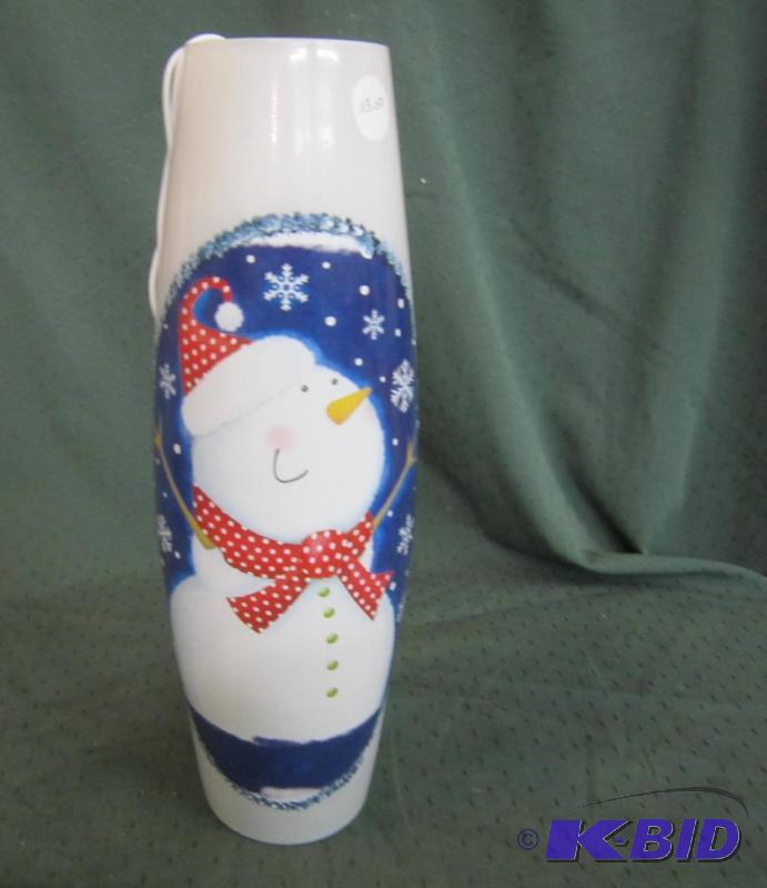 NEW  Lighted Snowman Glass Vase