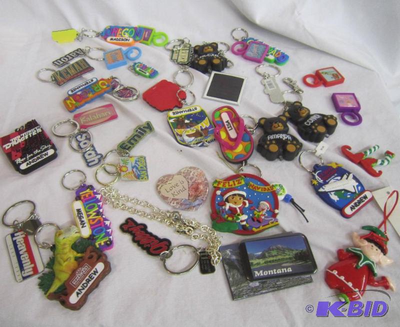Box Lot of Collectible Key Chains, Magnets and Necklace