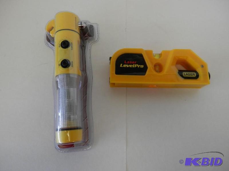 Light with magnet and glass breaker, and laser level