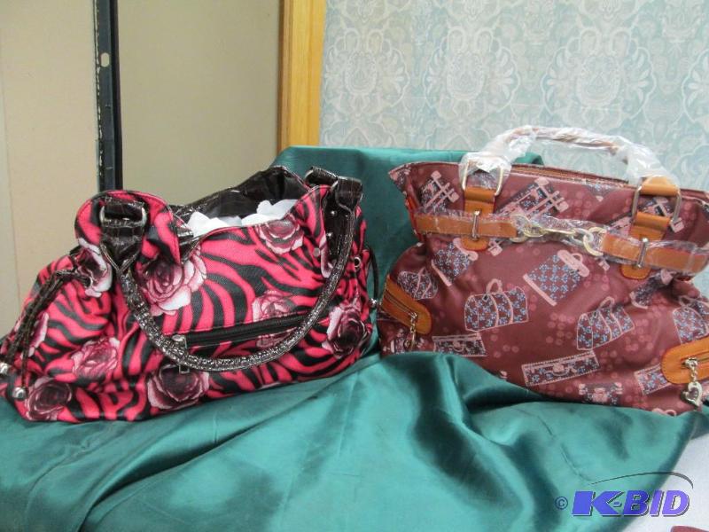 lot 85 image: Qty 2 Purses one is red and black with roses ...