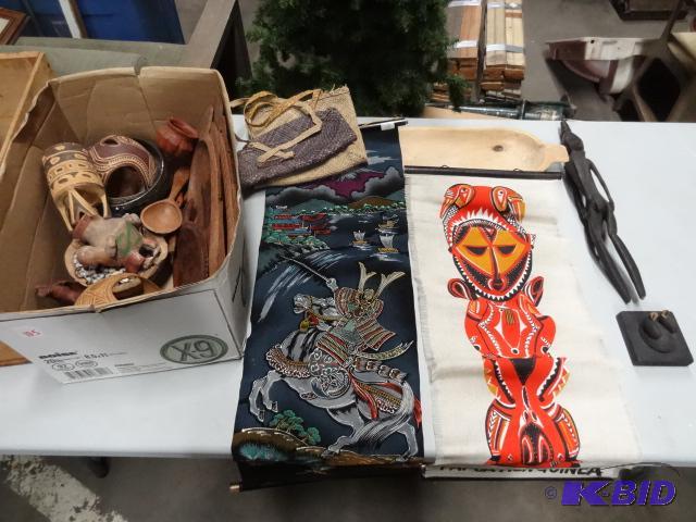 Misc Wood Items, Platters and Statues. Woven ...