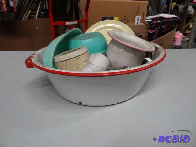Metal Pan with Misc Dishes...