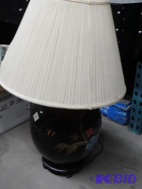 Black Table Lamp with Flower Design on Front....