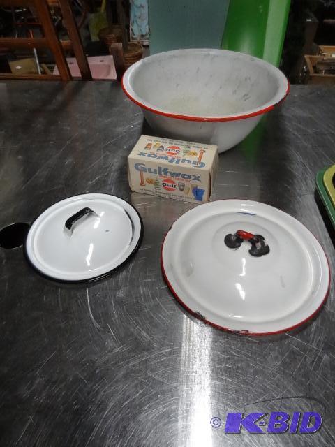 Gulf Wax. White and Red Enamel Basin, 11 12&...