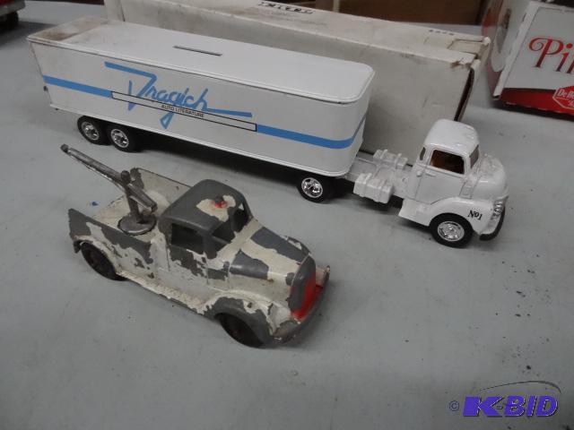Ertl semi bank. Tootsie toy tow truck....