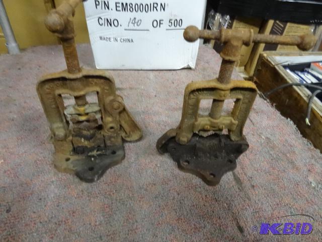2 bench mount pipe vises...