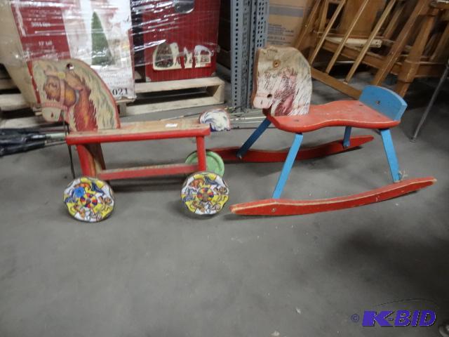 Vintage Wood Rocking Horse. Horse on Wheels. ...