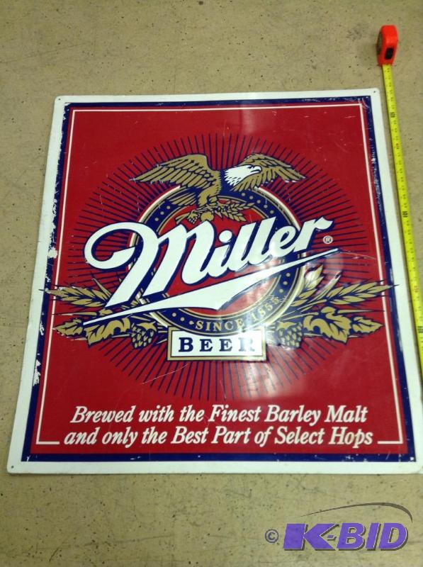 lot 16 image: Metal Miller beer sign